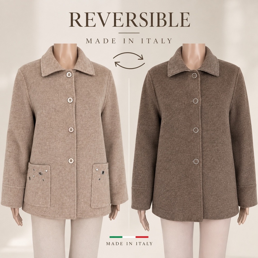 Fantasy Reversible Wool Blend Jacket Tan Brown Made in Italy Old Money Quite Lux